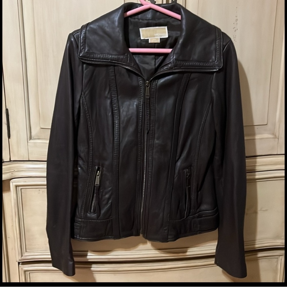 100% Leather Jacket by MICHAEL by Michael Kors Dark Brown